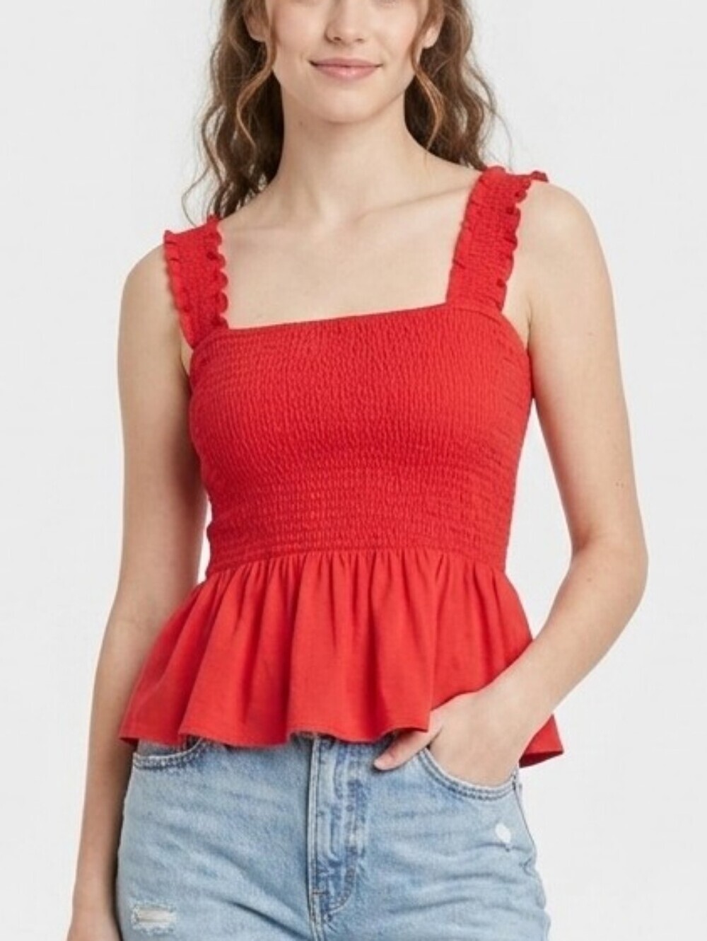 Elodie Red Smocked Peplum Tank Top